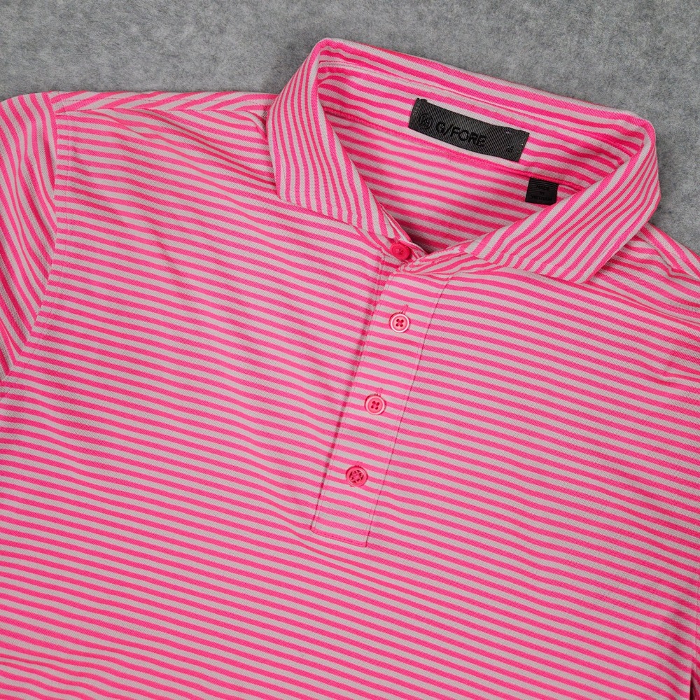 G/FORE (Mens Medium) Pink Striped Polo Golf Shirt Black Desert Performance Sport